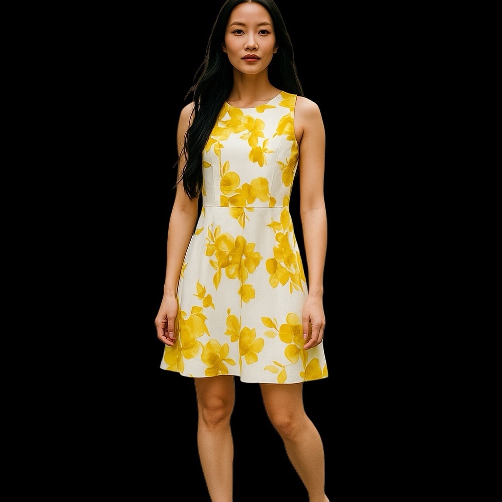 Donna Morgan Yellow and White Halter A-Line Sundress